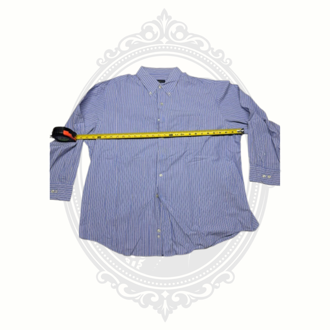 Club Room Easy Care Men's Blue Multi-Stripe Button Down Dress Shirt XXL 18 34-35 100% Cotton