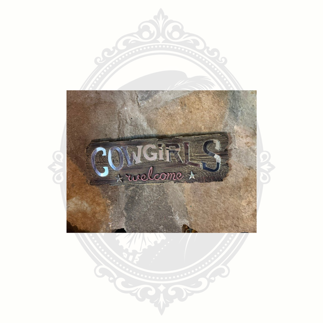 Cowgirls Welcome Mirror Wall Sign Rustic Western Farmhouse Country Decor