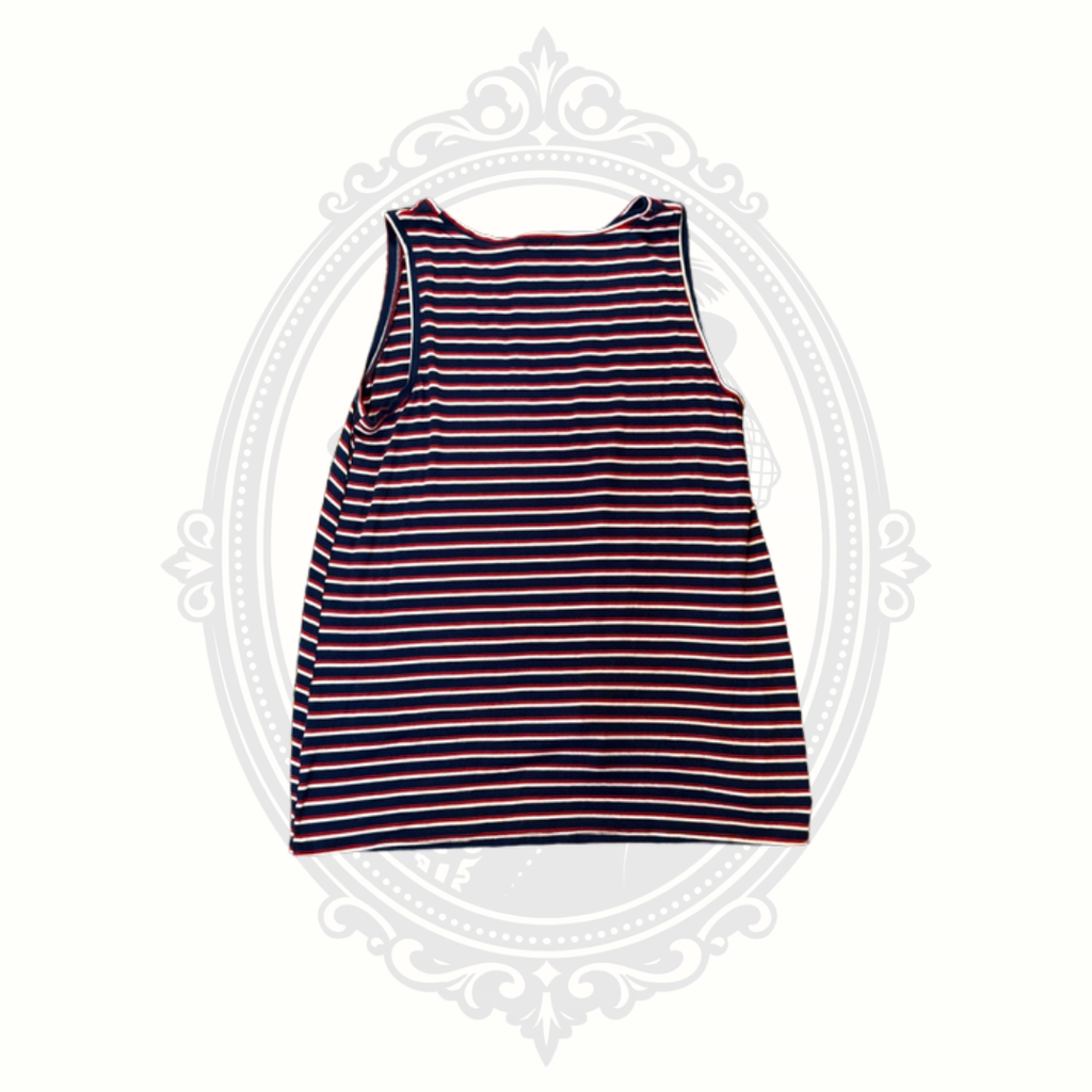 Cupio Red White Blue Striped Twist Front Sleeveless Tank Top Size Large