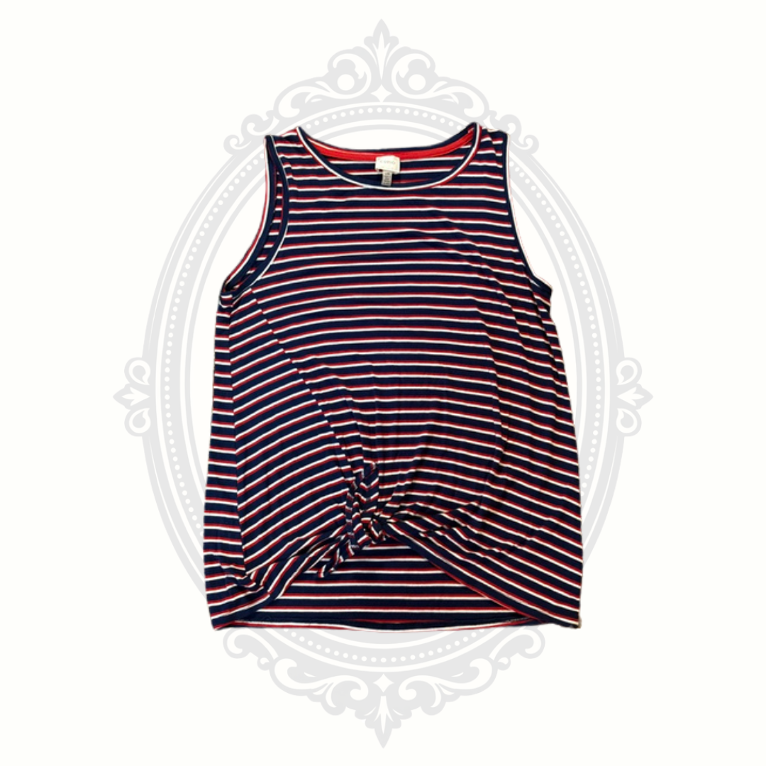Cupio Red White Blue Striped Twist Front Sleeveless Tank Top Size Large