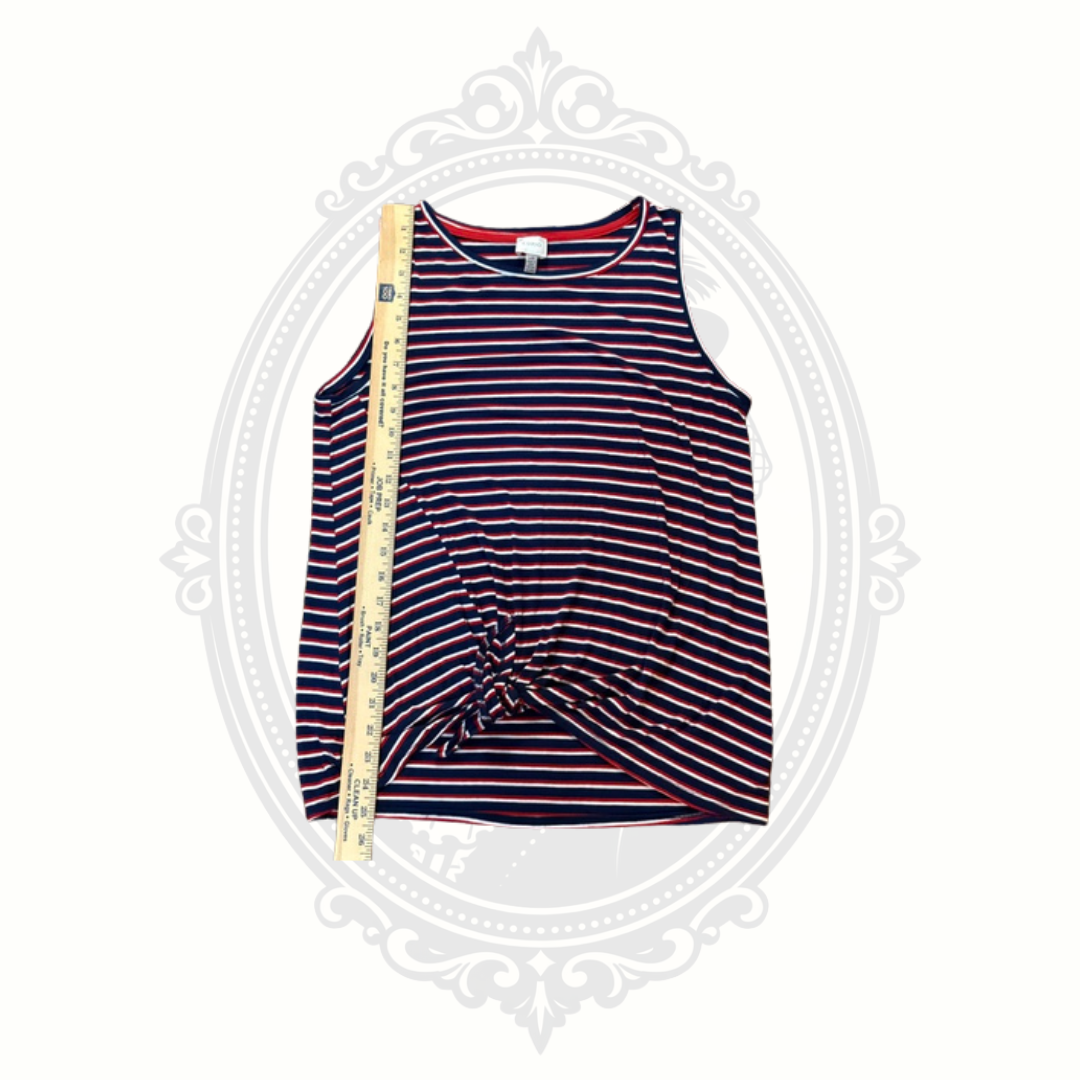 Cupio Red White Blue Striped Twist Front Sleeveless Tank Top Size Large