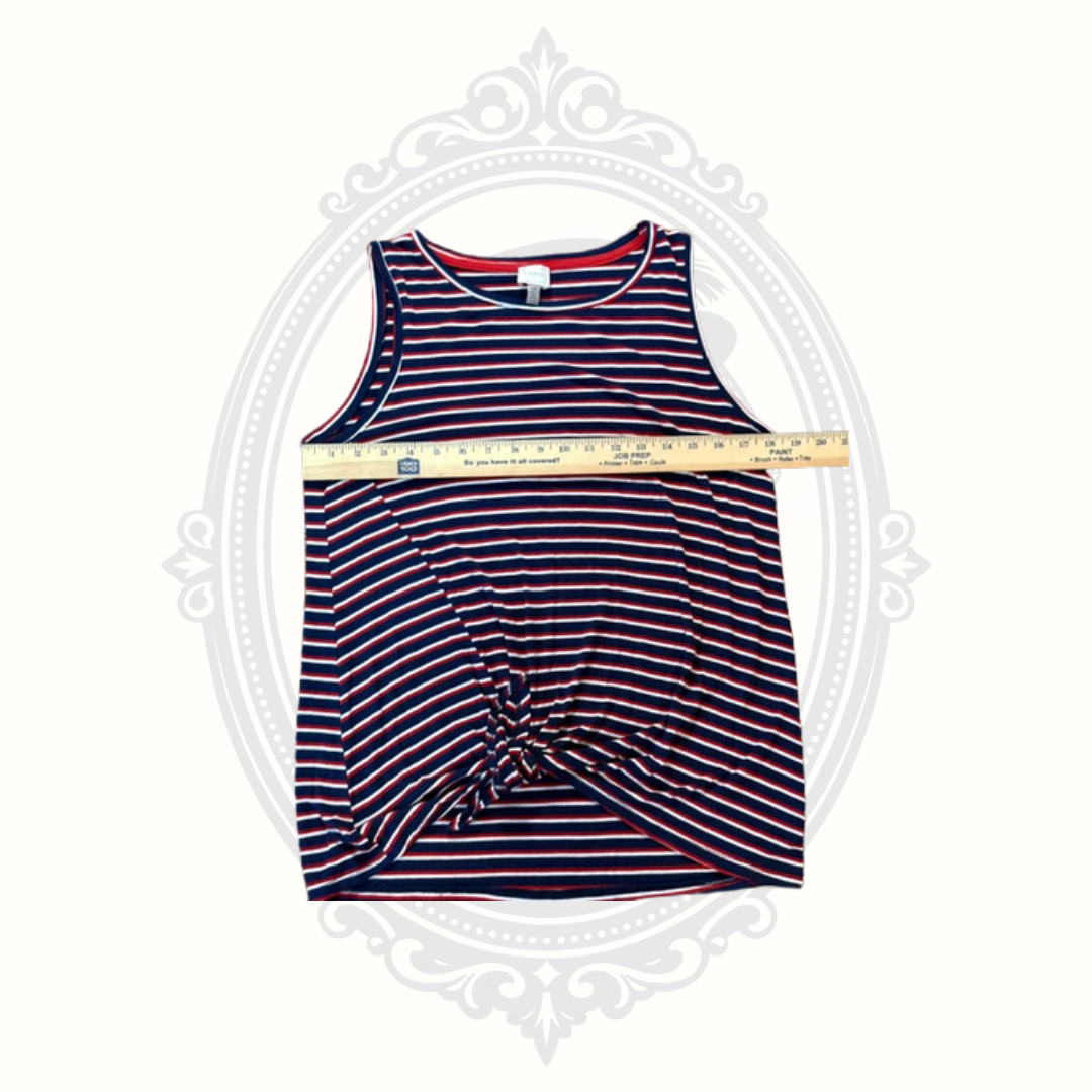 Cupio Red White Blue Striped Twist Front Sleeveless Tank Top Size Large