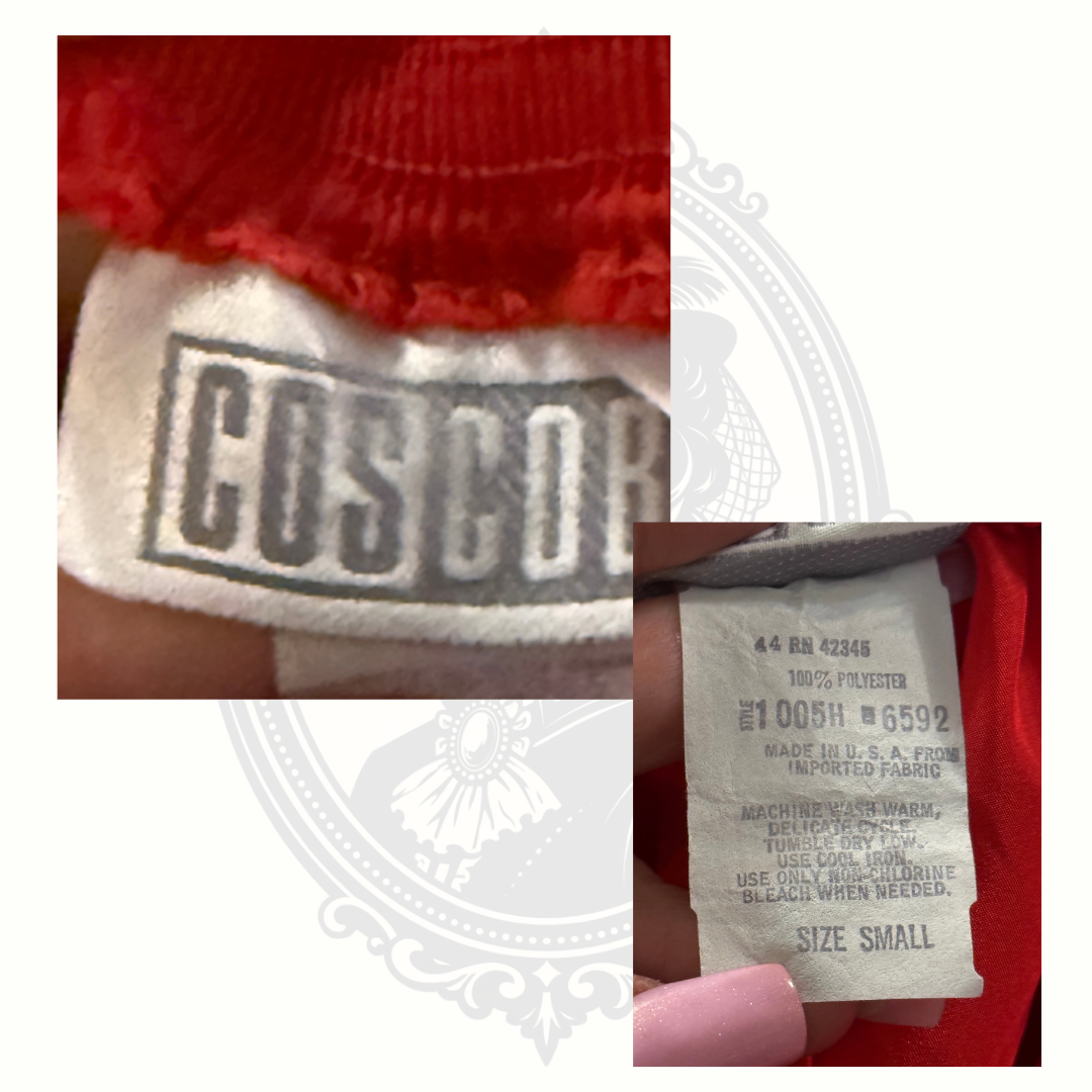 Close-up of Cusco skirt label showing size small and care instructions made in USA polyester