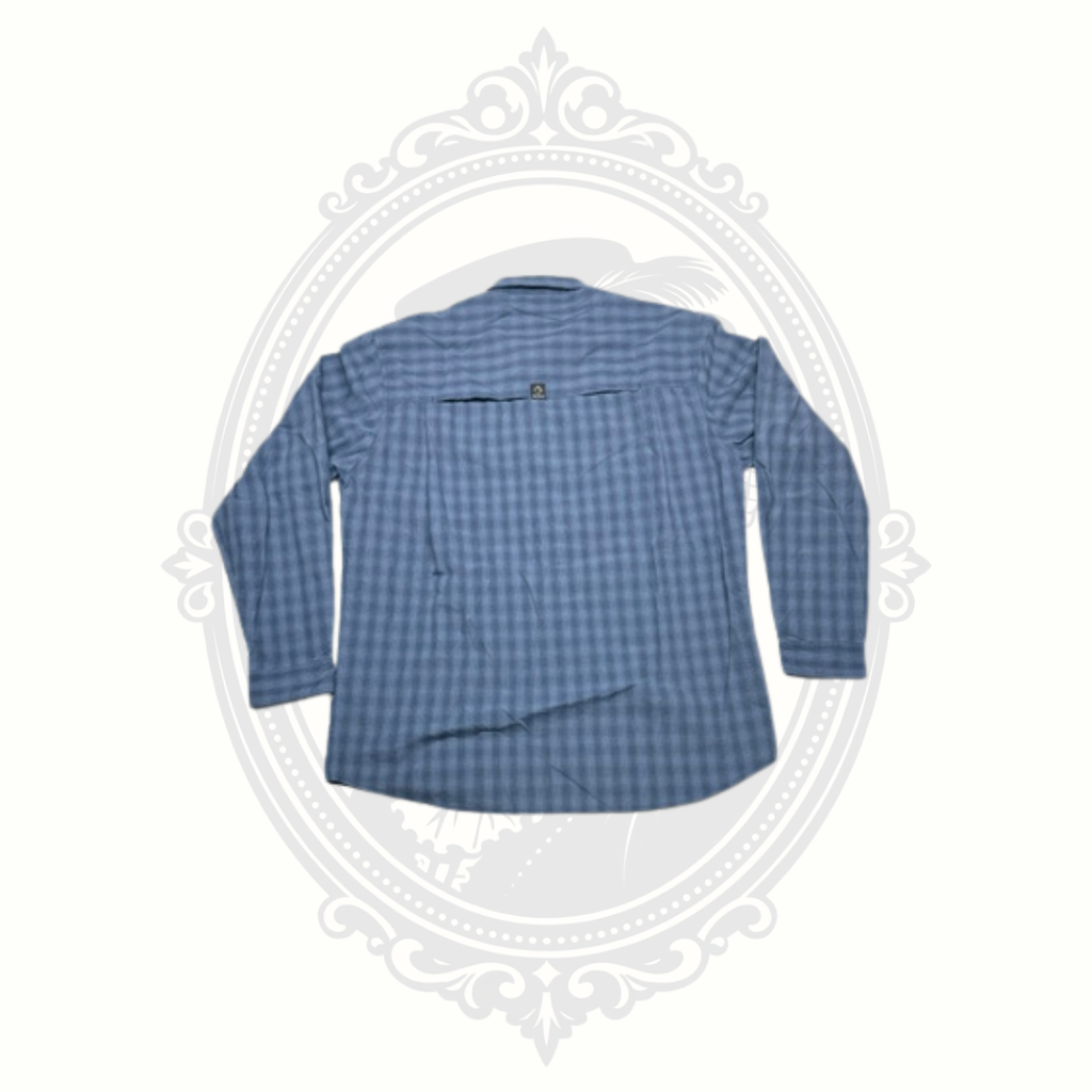 DRI-DUCK Men's Blue Plaid Performance Button-Up Shirt Large – Vented Back – Outdoor Hiking Fishing