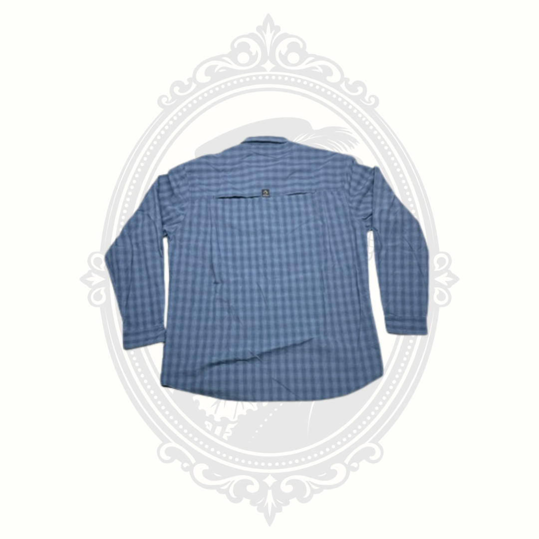 DRI-DUCK Men's Blue Plaid Performance Button-Up Shirt Large – Vented Back – Outdoor Hiking Fishing