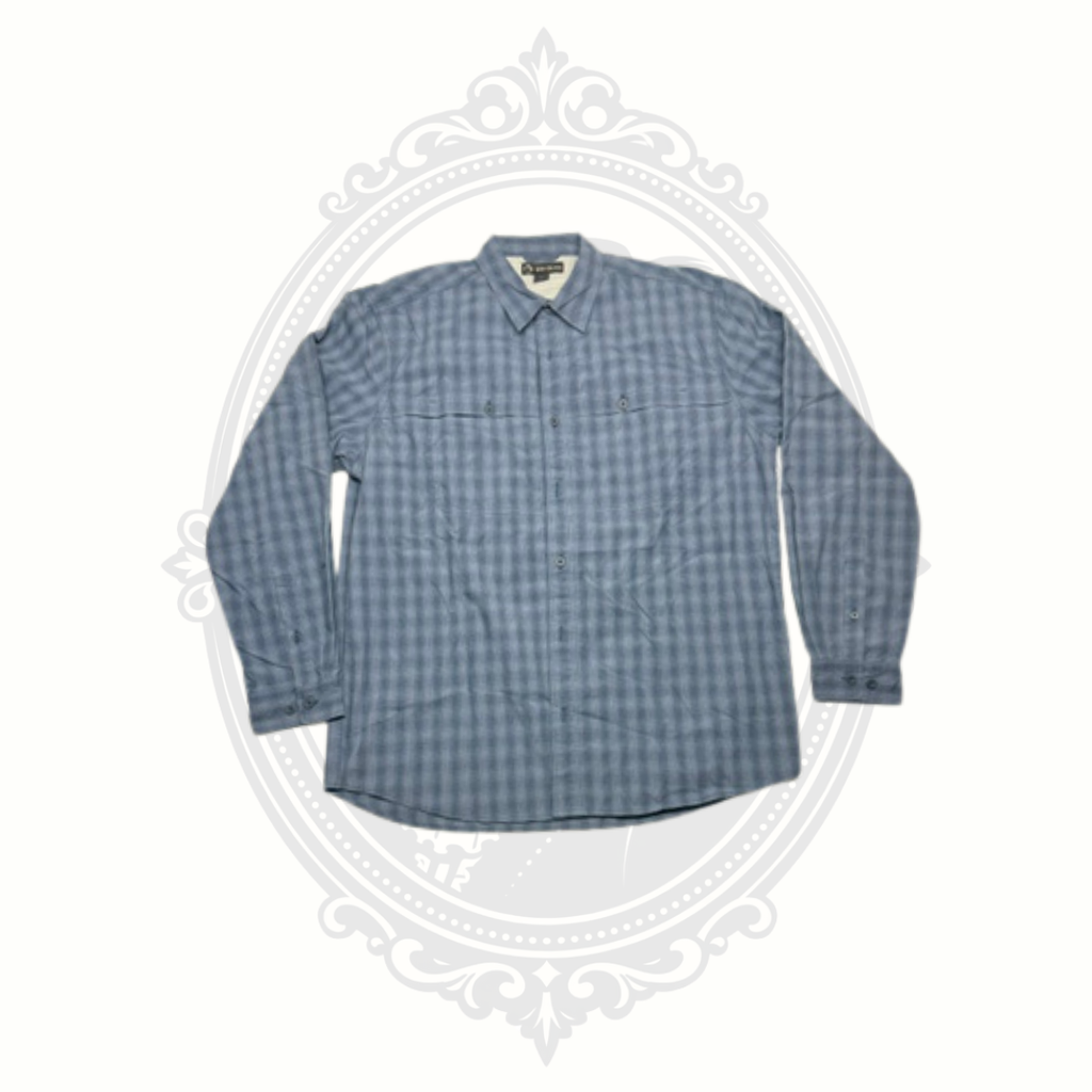 DRI-DUCK Men's Blue Plaid Performance Button-Up Shirt Large – Vented Back – Outdoor Hiking Fishing