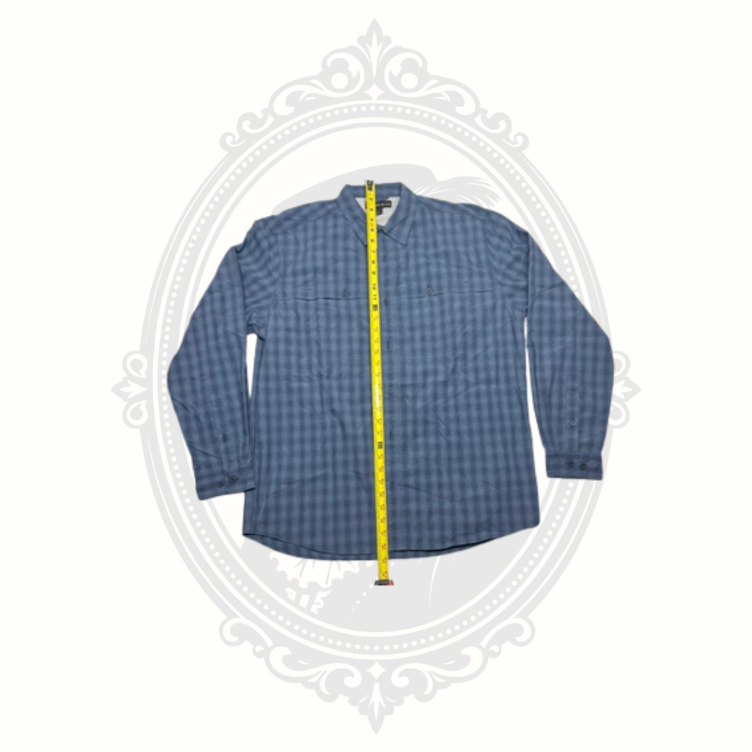 DRI-DUCK Men's Blue Plaid Performance Button-Up Shirt Large – Vented Back – Outdoor Hiking Fishing