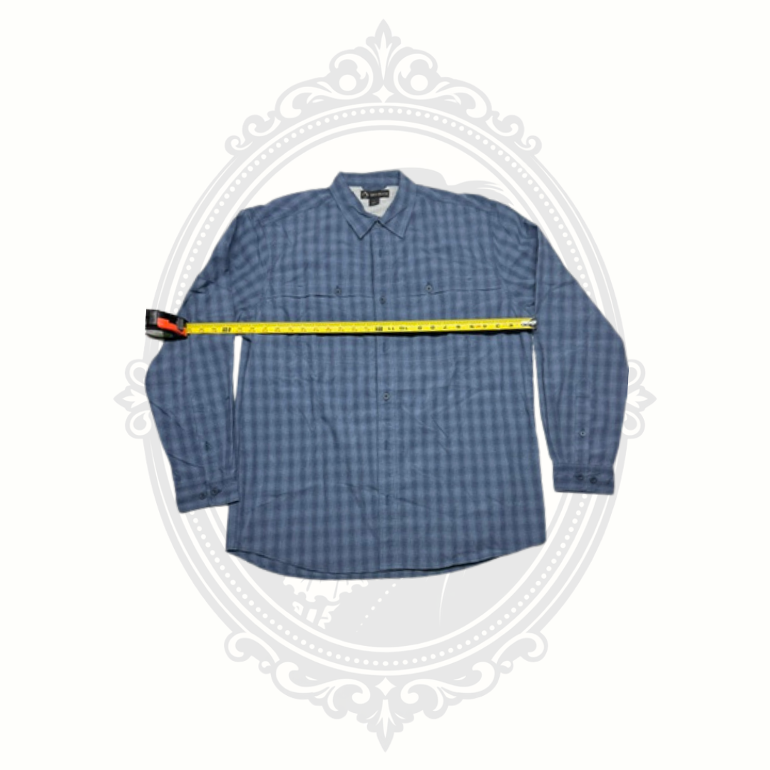 DRI-DUCK Men's Blue Plaid Performance Button-Up Shirt Large – Vented Back – Outdoor Hiking Fishing