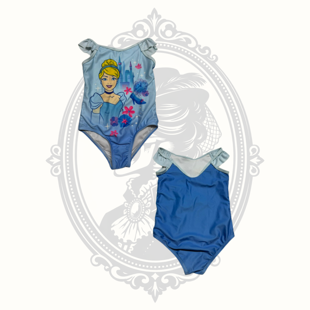 Disney Princess Cinderella Girls One-Piece Swimsuit Blue Ruffle Shoulder Size 3T