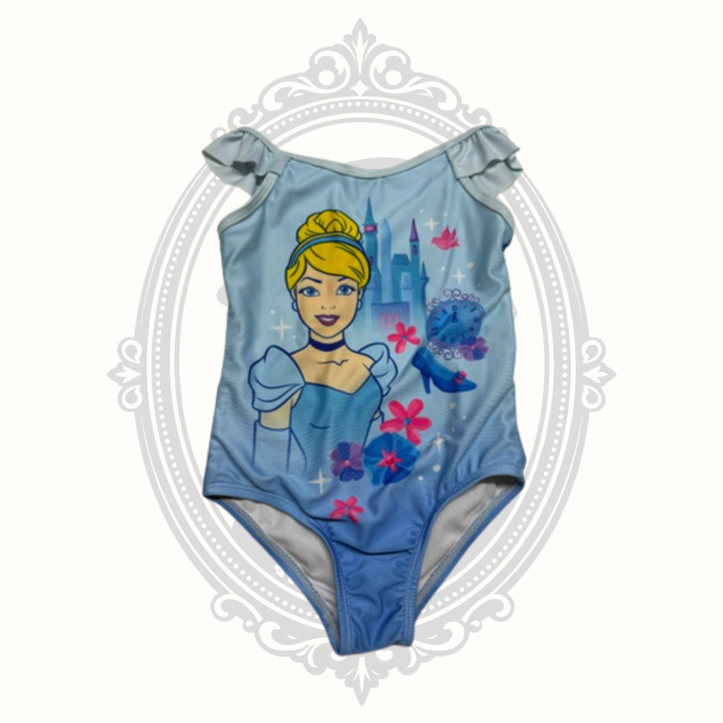 Disney Princess Cinderella Girls One-Piece Swimsuit Blue Ruffle Shoulder Size 3T