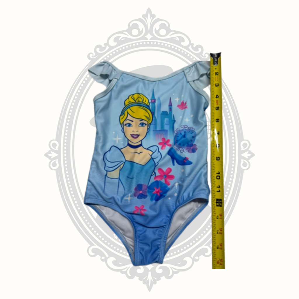 Disney Princess Cinderella Girls One-Piece Swimsuit Blue Ruffle Shoulder Size 3T