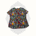 Disney Halloween Scrub Top Women's Large Mickey & Friends Spooky Print Medical Uniform