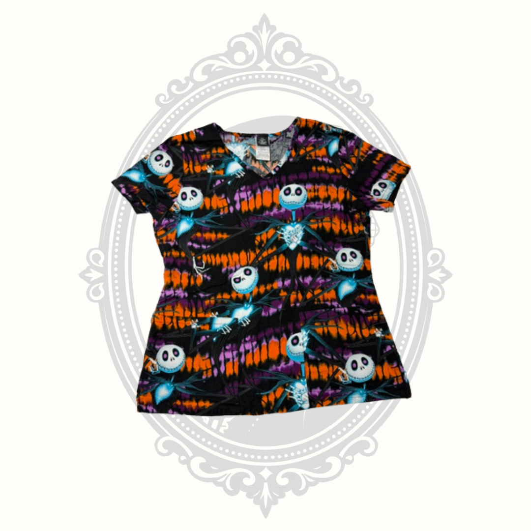 Disney Tim Burton's The Nightmare Before Christmas Jack Skellington Women's Scrub Top Small