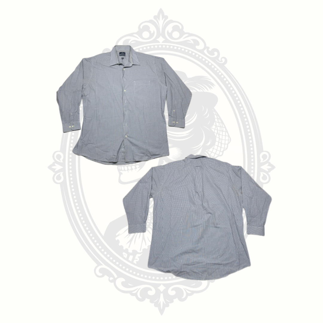 Dockers Men's Blue White Check Button Front Shirt XL 17.5 34/35 Long Sleeve