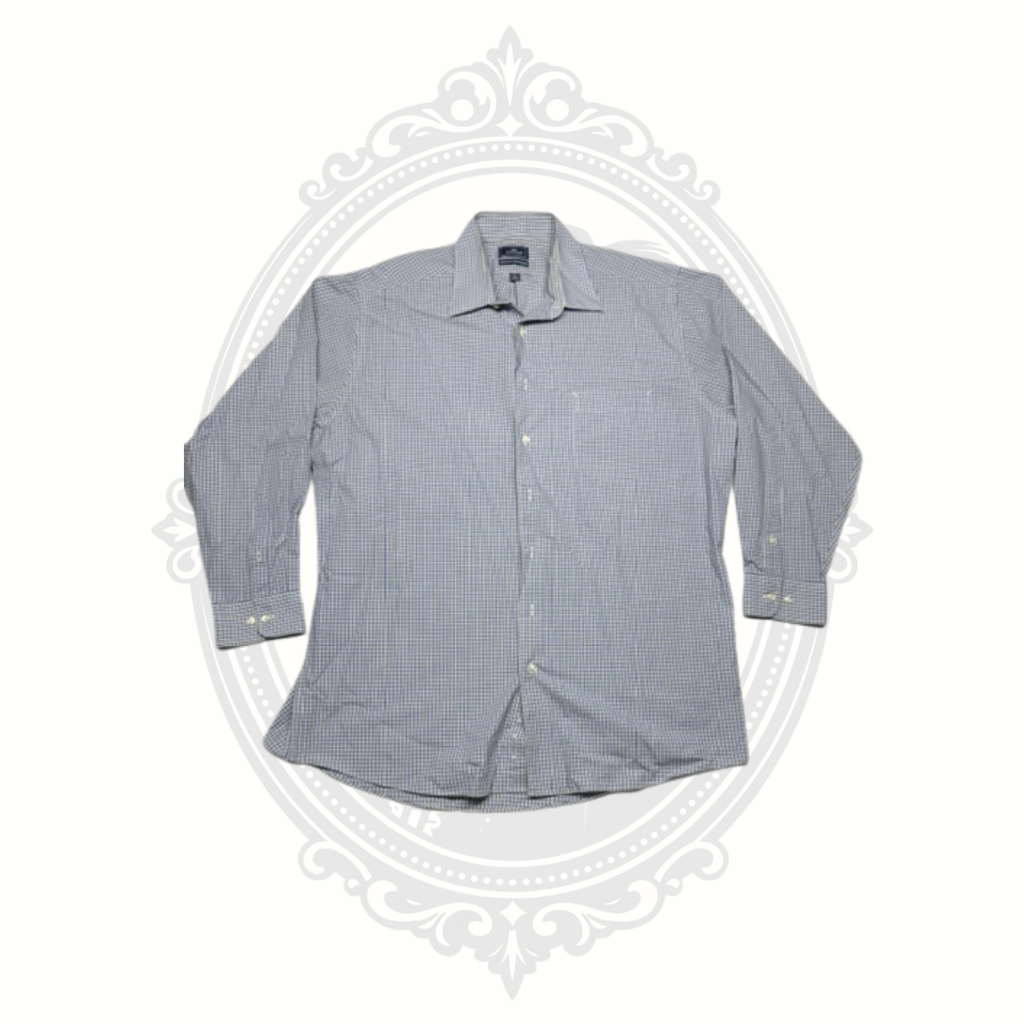 Dockers Men's Blue White Check Button Front Shirt XL 17.5 34/35 Long Sleeve