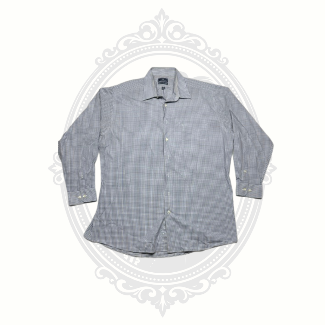 Dockers Men's Blue White Check Button Front Shirt XL 17.5 34/35 Long Sleeve