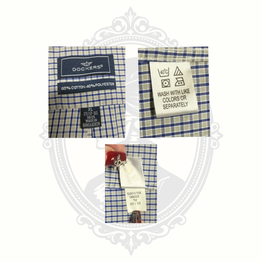 Dockers Men's Blue White Check Button Front Shirt XL 17.5 34/35 Long Sleeve