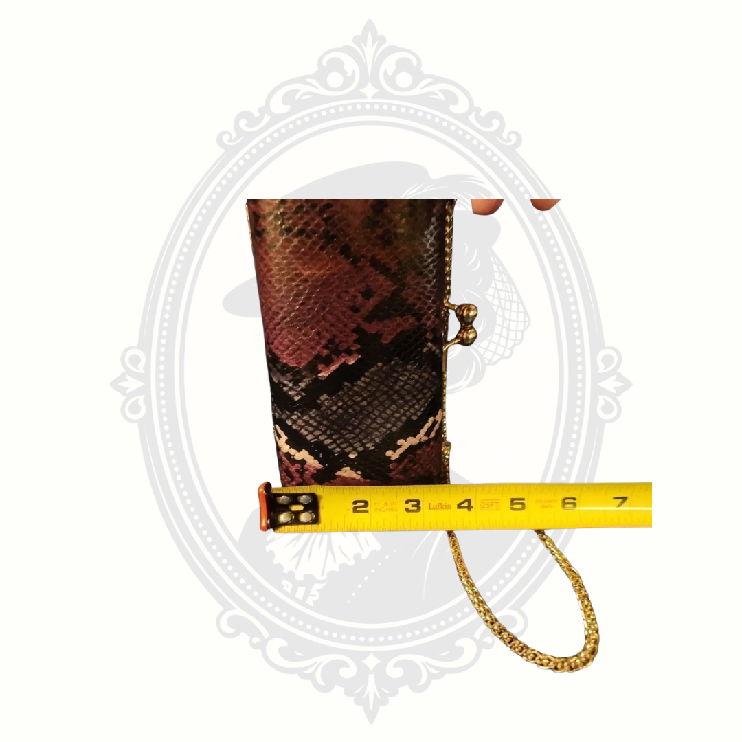 Dune London Snakeskin-Effect Structured Clutch – Gold Chain Strap – Purple Multi Evening Bag
