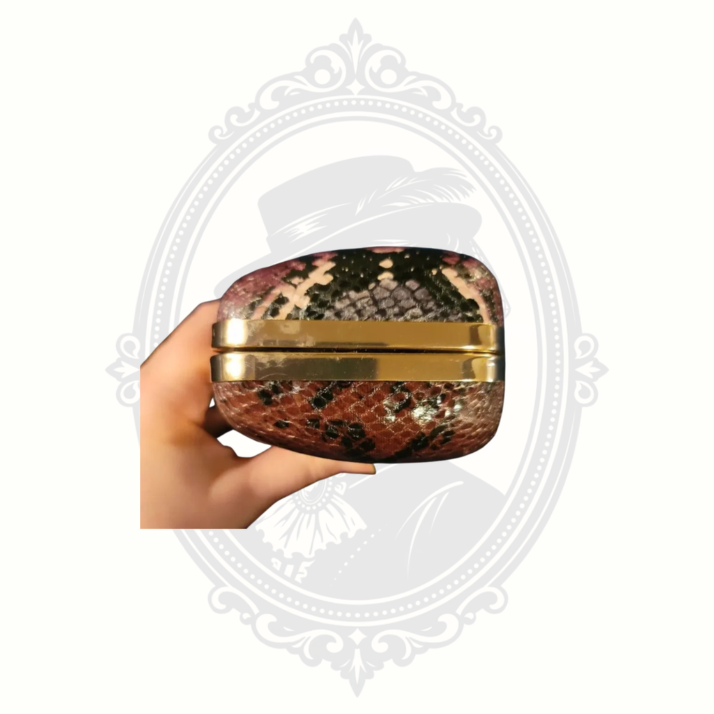 Dune London Snakeskin-Effect Structured Clutch – Gold Chain Strap – Purple Multi Evening Bag