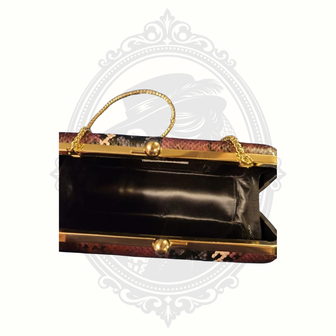 Dune London Snakeskin-Effect Structured Clutch – Gold Chain Strap – Purple Multi Evening Bag