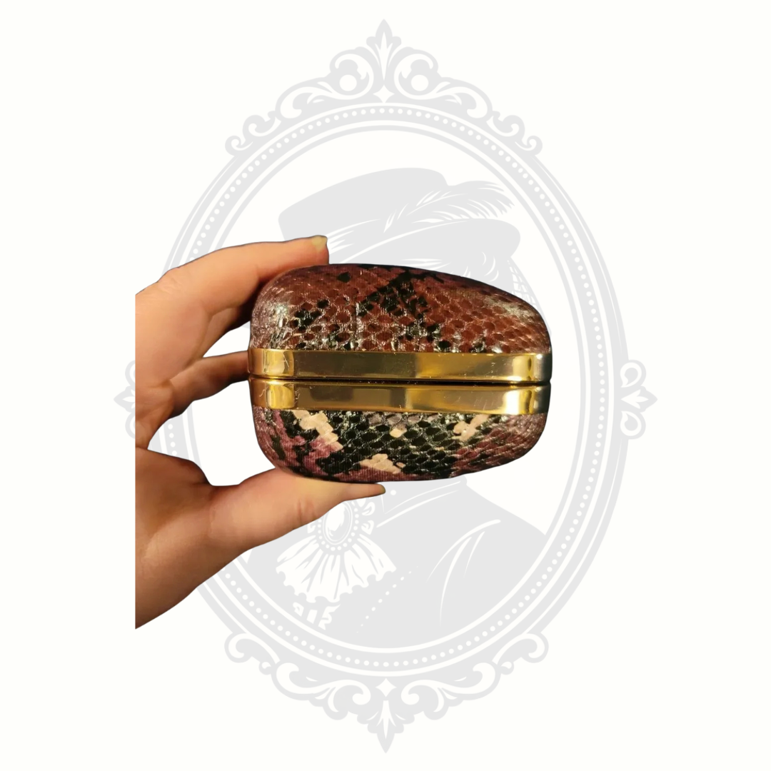 Dune London Snakeskin-Effect Structured Clutch – Gold Chain Strap – Purple Multi Evening Bag