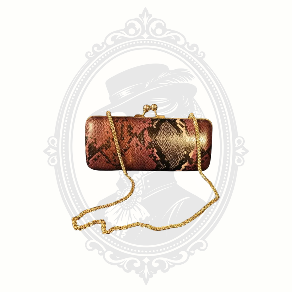 Dune London Snakeskin-Effect Structured Clutch – Gold Chain Strap – Purple Multi Evening Bag