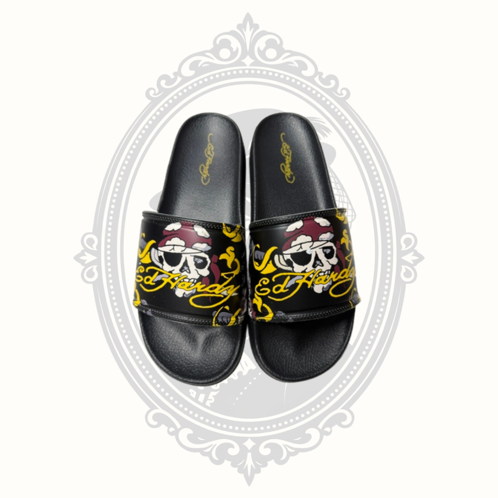 Ed Hardy Men's Skull Pirate Slide Sandals Black Size 12 NWOT
