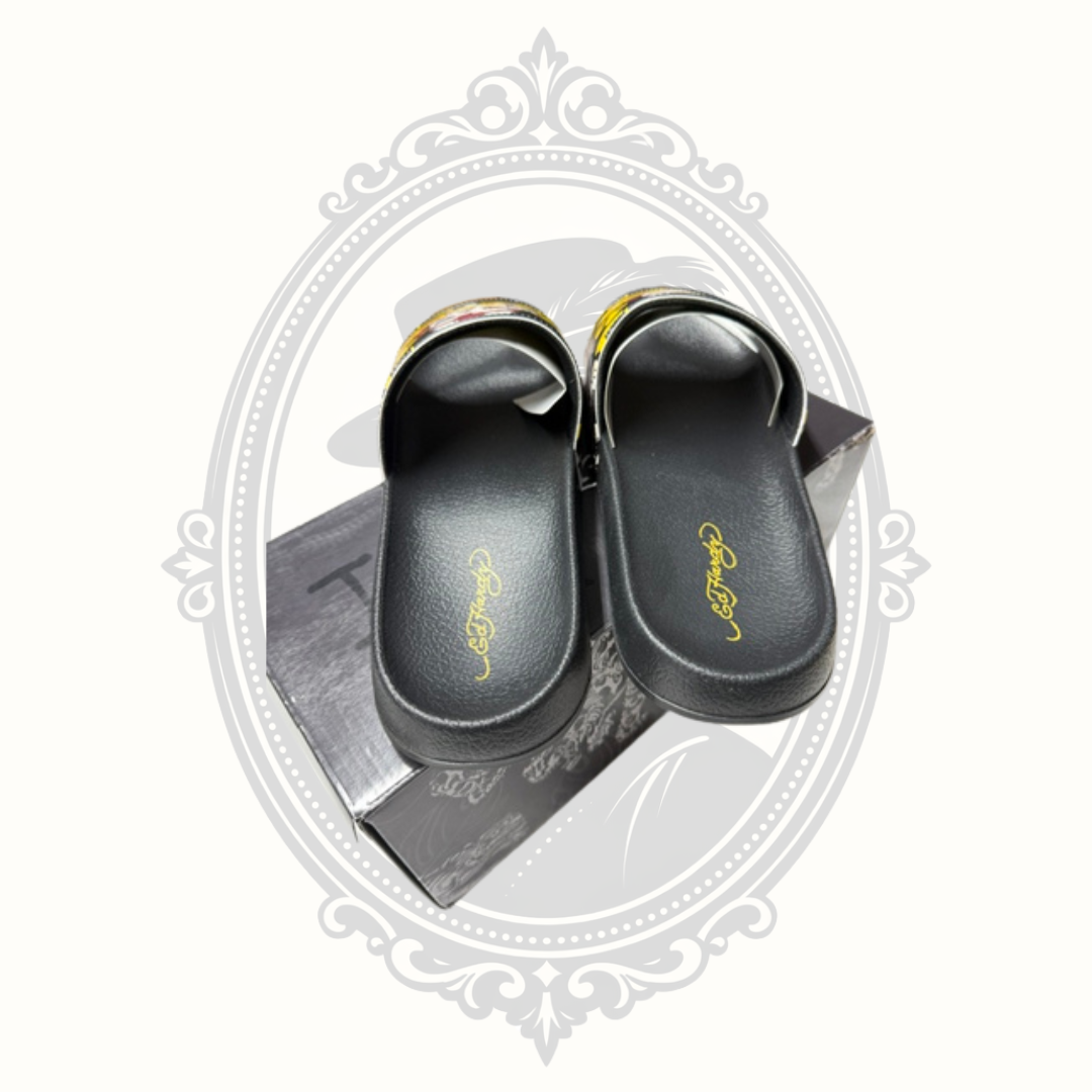 Ed Hardy Men's Skull Pirate Slide Sandals Black Size 12 NWOT