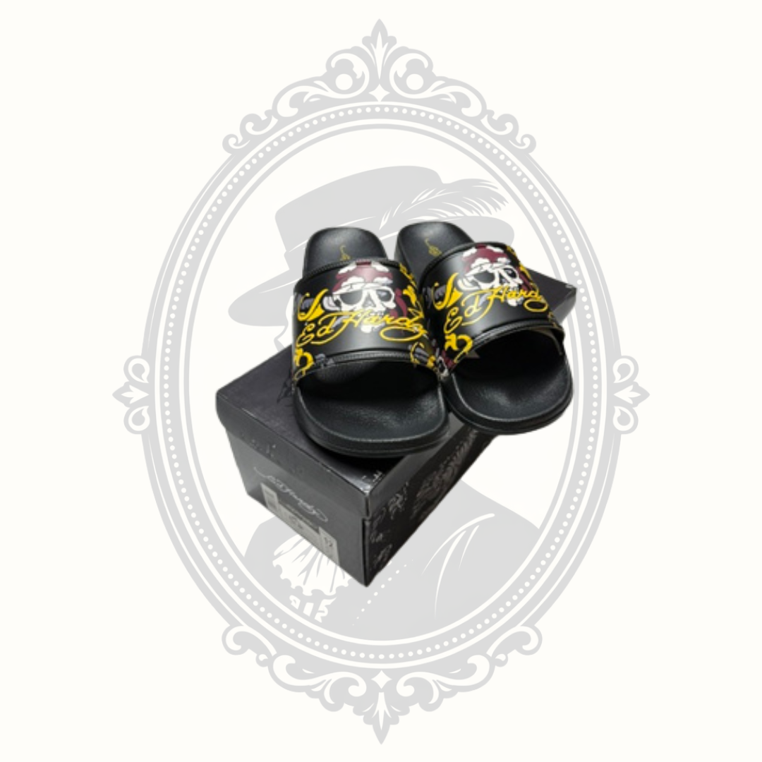 Ed Hardy Men's Skull Pirate Slide Sandals Black Size 12 NWOT