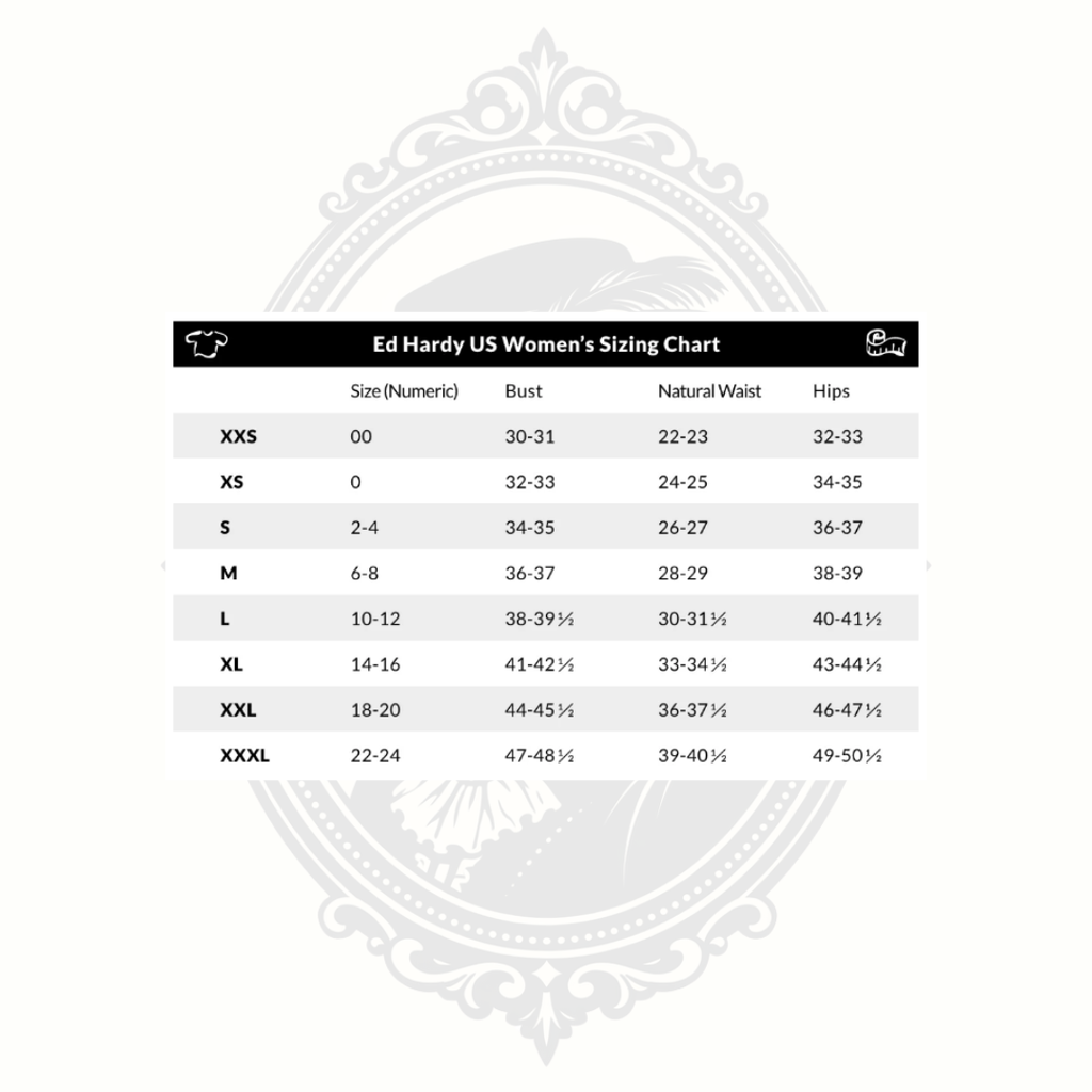 Size Chart for Ed Hardy Goods