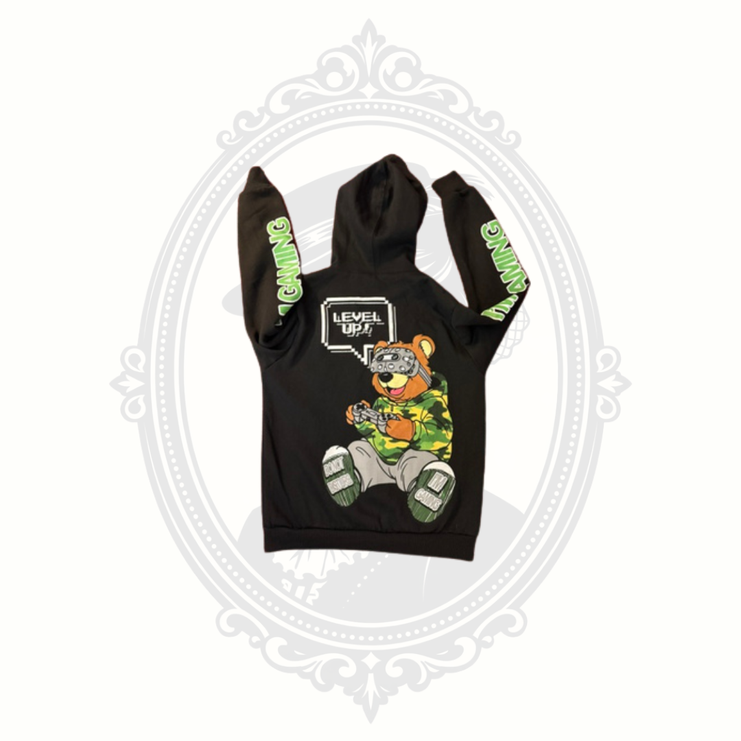 Fresh Laundry Boys Gaming Hoodie Medium Black Level Up VR Bear Pullover