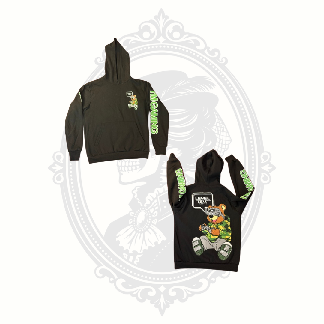 Fresh Laundry Boys Gaming Hoodie Medium Black Level Up VR Bear Pullover