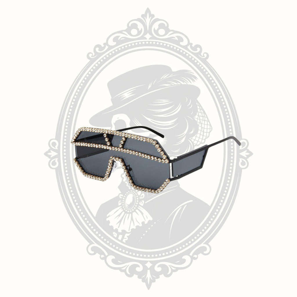 Geometric Oversized Rhinestone Shield Sunglasses – Gray Lenses