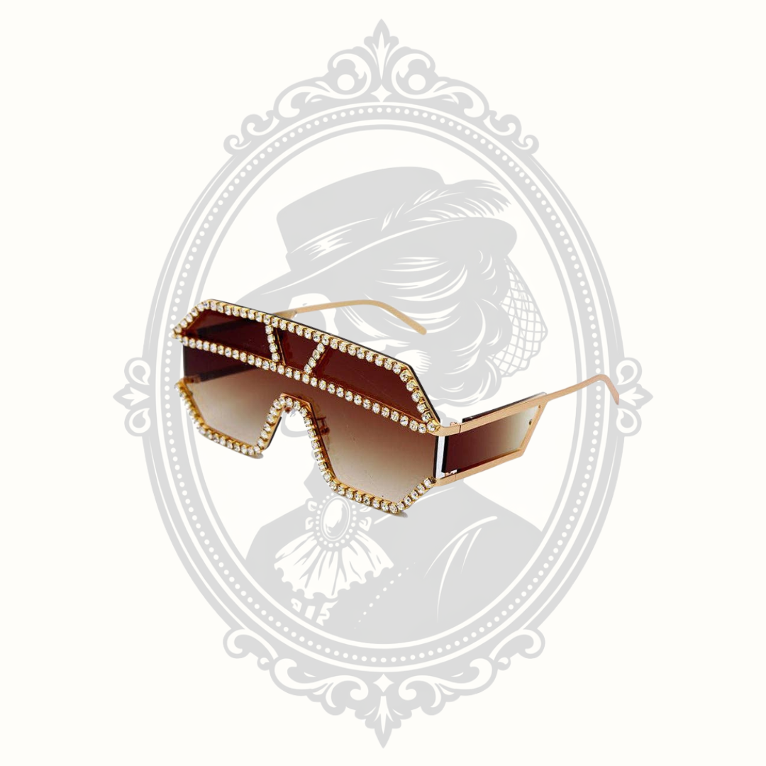 Geometric Oversized Rhinestone Shield Sunglasses – Gray Lenses