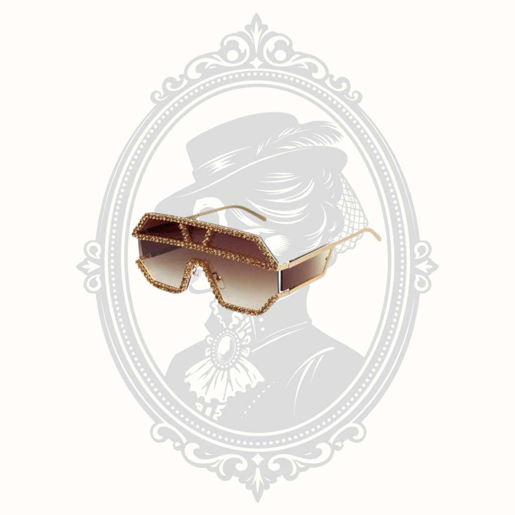 Geometric Oversized Rhinestone Shield Sunglasses – Gray Lenses