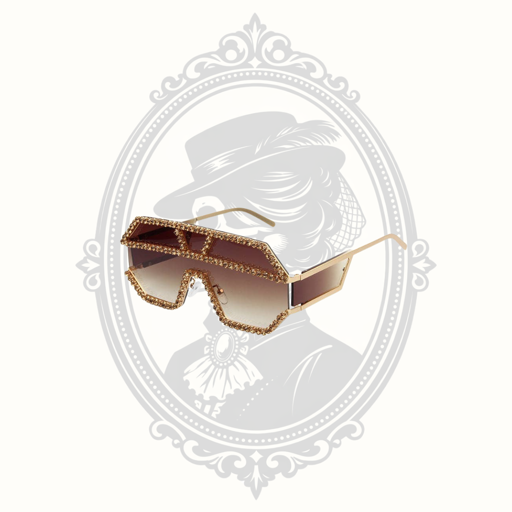 Geometric Oversized Rhinestone Shield Sunglasses – Gray Lenses