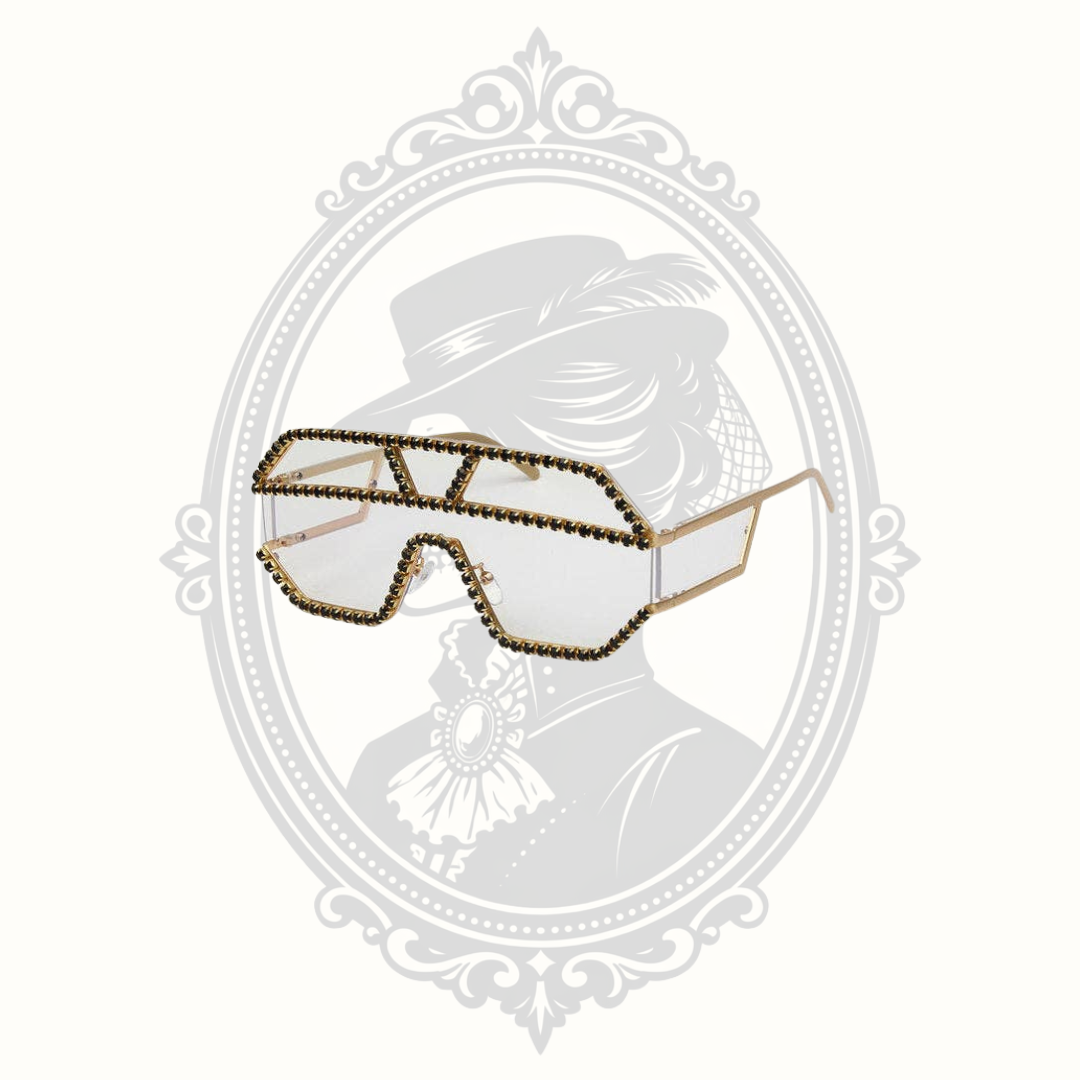 Geometric Oversized Rhinestone Shield Sunglasses – Gray Lenses