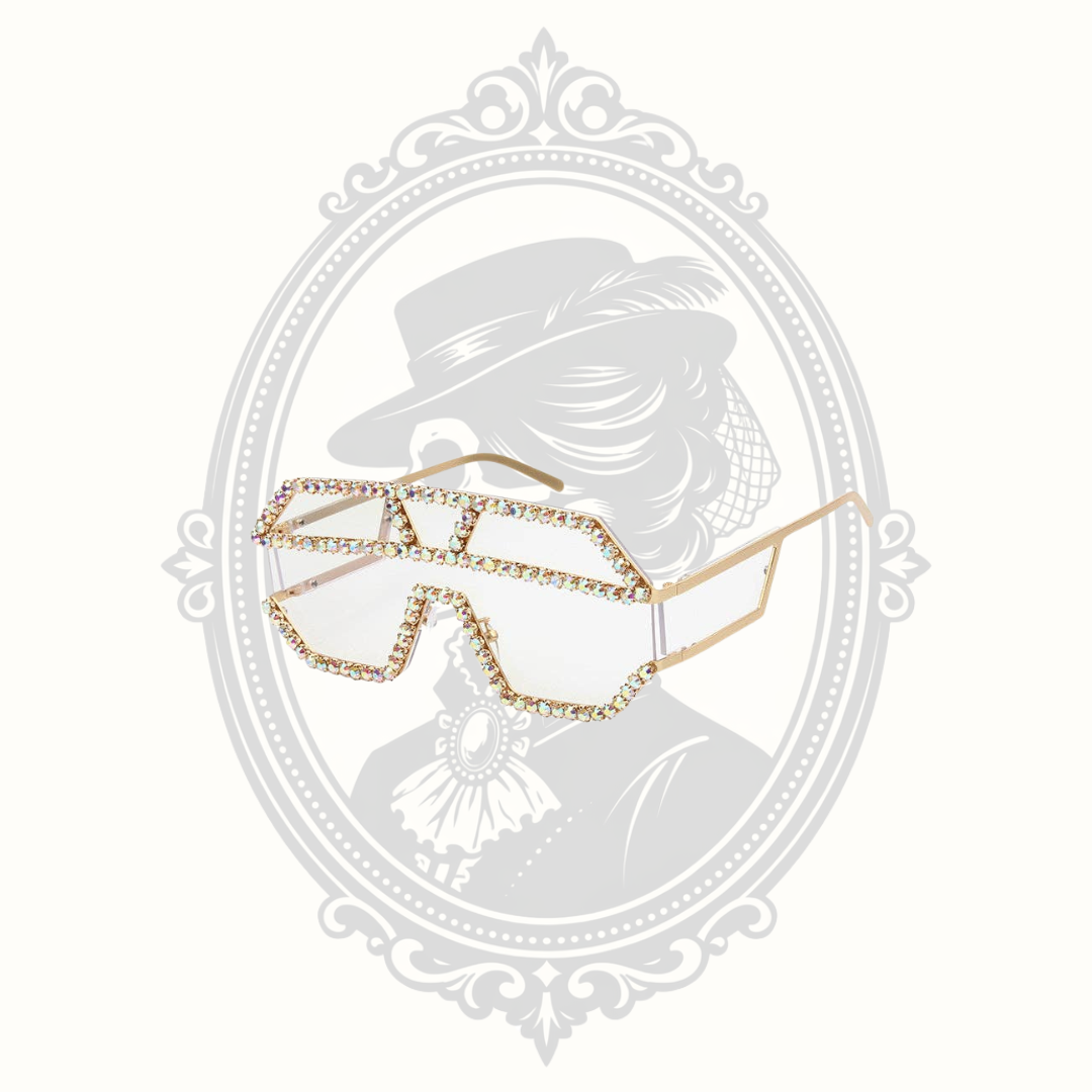 Geometric Oversized Rhinestone Shield Sunglasses – Gray Lenses