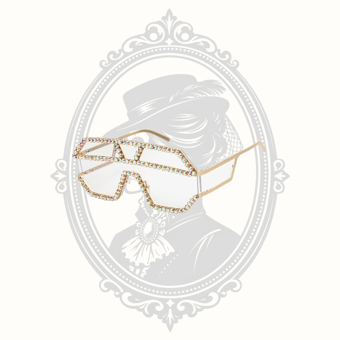 Geometric Oversized Rhinestone Shield Sunglasses – Gray Lenses