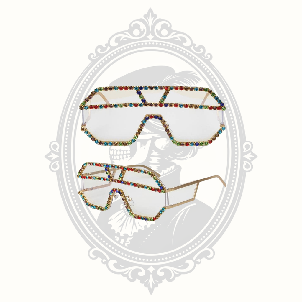 Geometric Oversized Rhinestone Shield Sunglasses – Gray Lenses