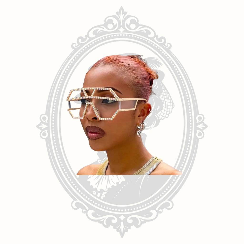 Geometric Oversized Rhinestone Shield Sunglasses – Gray Lenses