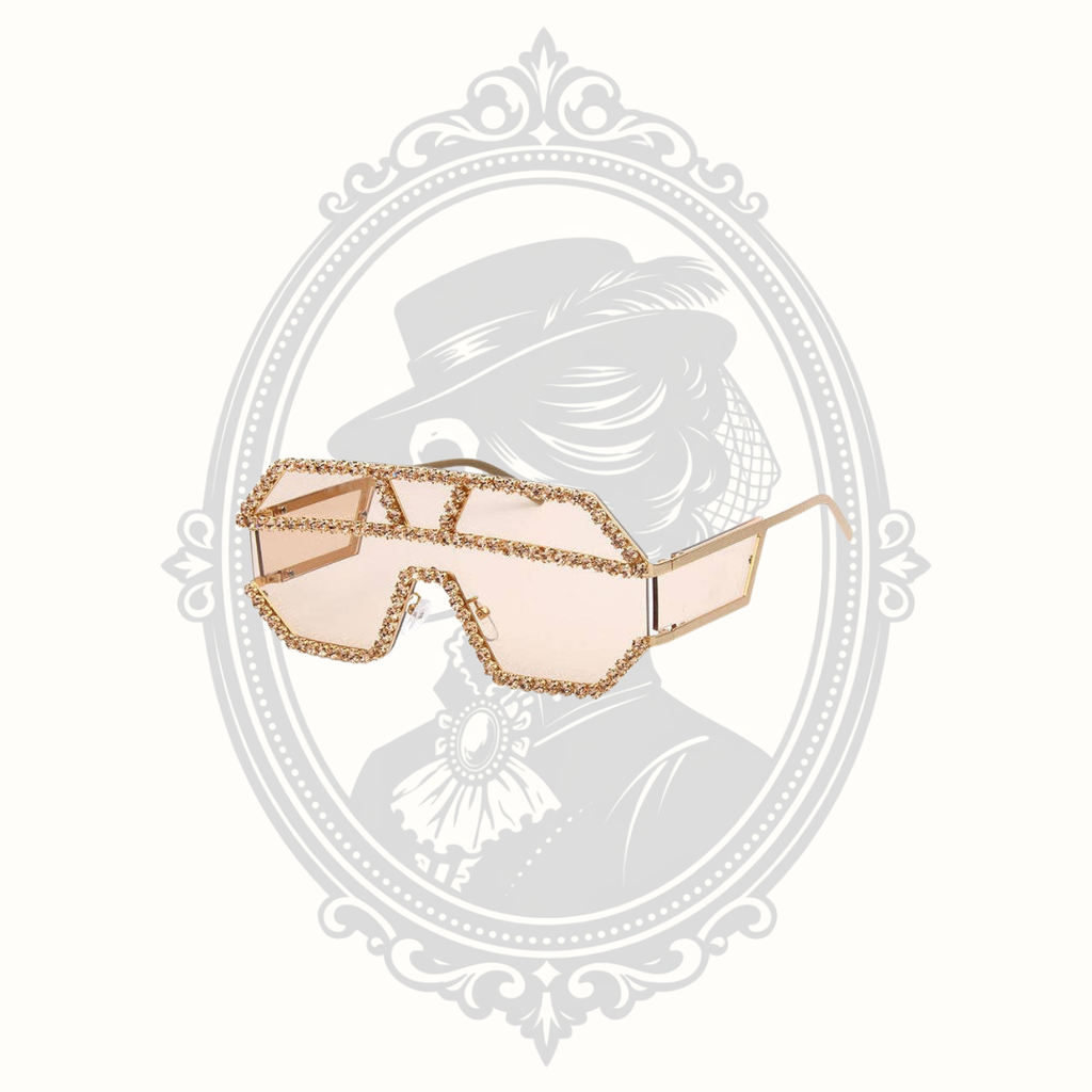 Geometric Oversized Rhinestone Shield Sunglasses – Gray Lenses