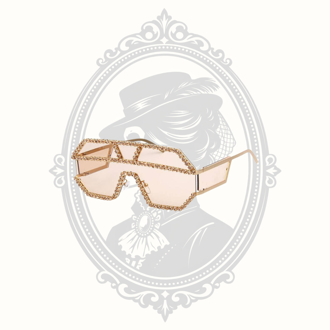 Geometric Oversized Rhinestone Shield Sunglasses – Gray Lenses