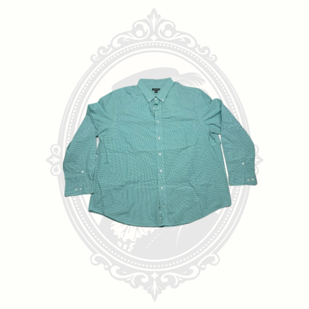 George Men's 2XL Aqua Micro Check Button Front Dress Shirt 50-52