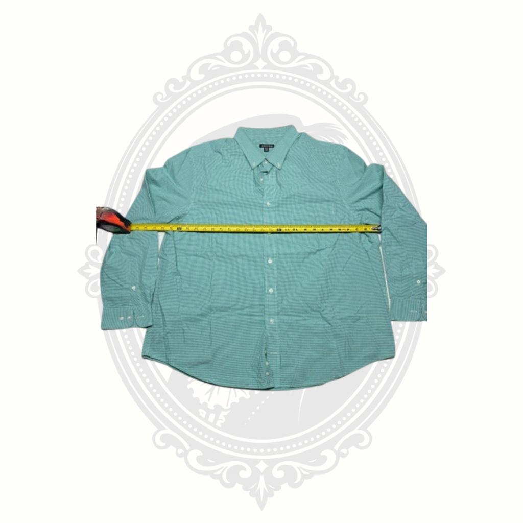 George Men's 2XL Aqua Micro Check Button Front Dress Shirt 50-52