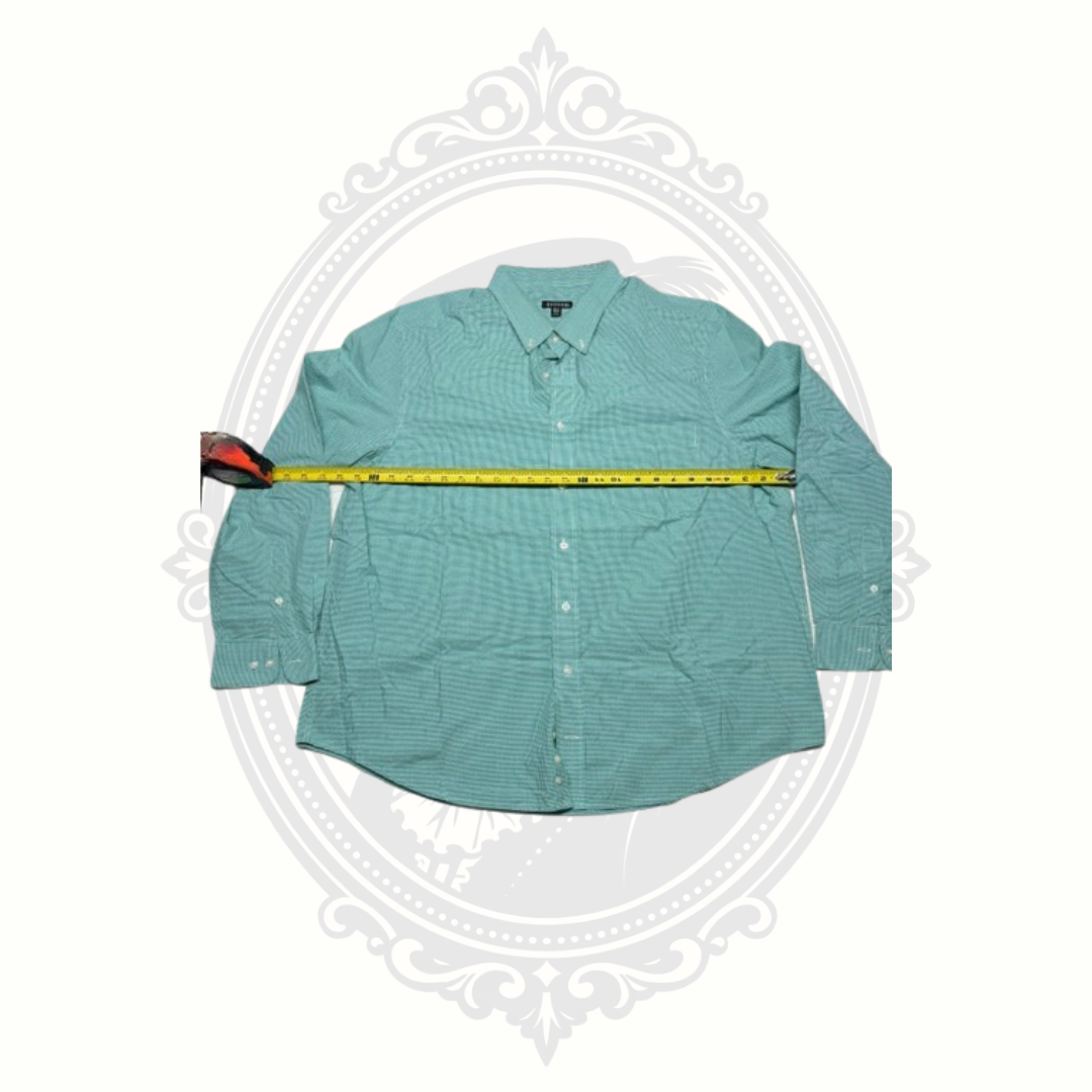 George Men's 2XL Aqua Micro Check Button Front Dress Shirt 50-52