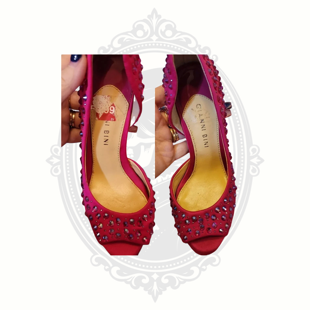 Gianni Bini Pink Rhinestone Platform Peep Toe Heels Size 6M