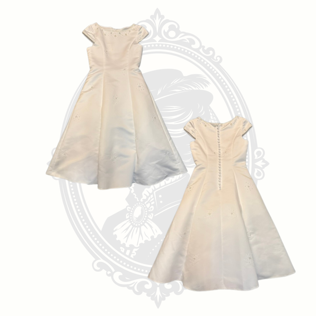 Girls White Satin Formal Dress with Bolero Jacket Size 10 Flower Girl First Communion Wedding Pageant