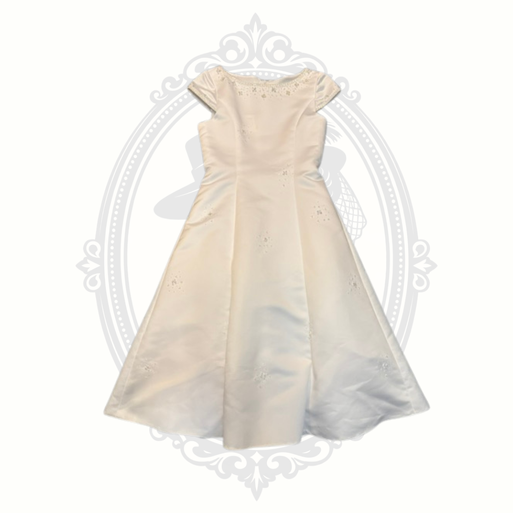 Girls White Satin Formal Dress with Bolero Jacket Size 10 Flower Girl First Communion Wedding Pageant