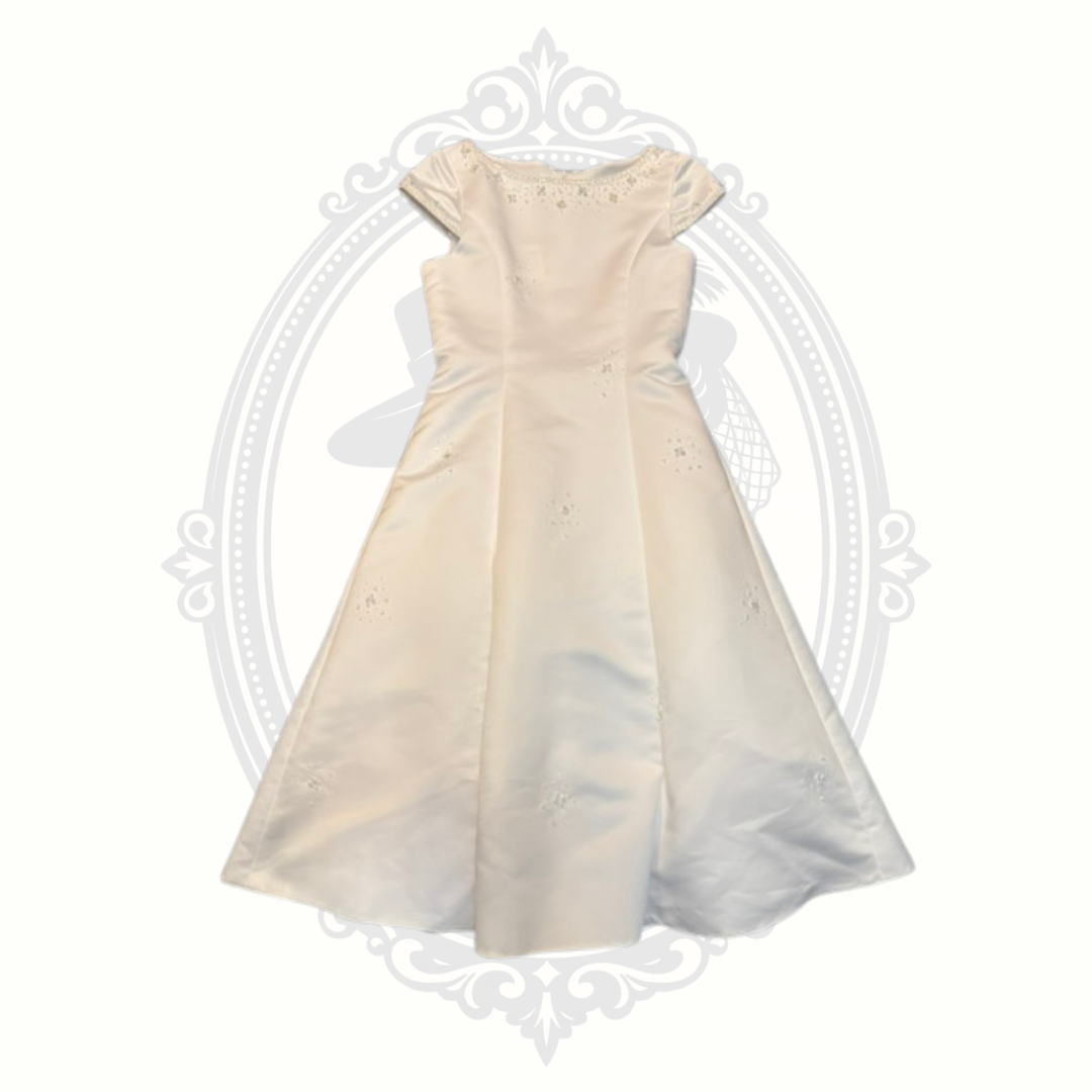 Girls White Satin Formal Dress with Bolero Jacket Size 10 Flower Girl First Communion Wedding Pageant